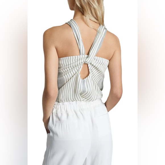 NWT Reiss Brianna Ivory and Dark Green Striped Halter Style Tank Top Size 10 - Picture 3 of 10